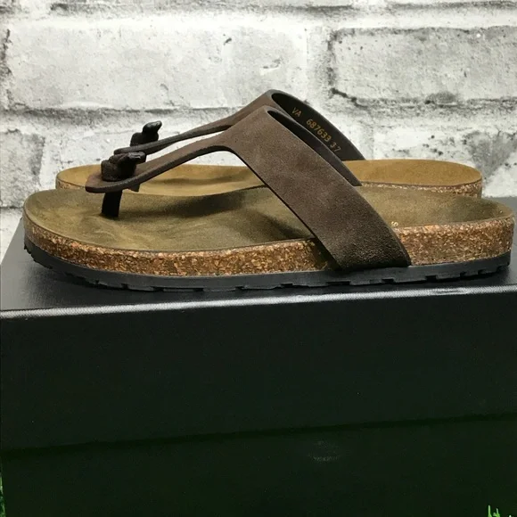 NIB Saint Laurent T Strap Thong Suede and Cork Sandals - Size 37 - Picture 4 of 11
